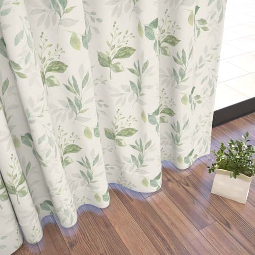 オーダー】遮光1級 ナチュラル 水彩タッチのリーフ柄ジャガード 形状