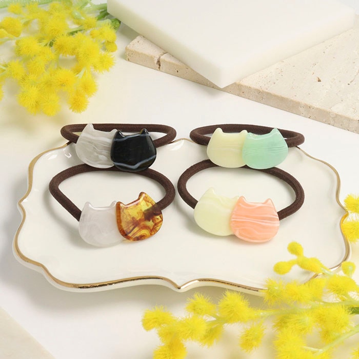 ヘアゴム ネコ 猫 アセチ アクリル【4color】 | ヘアアクセサリー