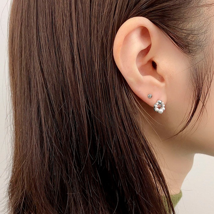 セットピアス 10個 5ペア ハート パールサークル リボン【3color