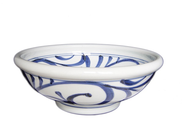 砥部焼・梅山窯・8寸玉縁鉢（内外唐草）【和食器通販e-tobeyaki.com】