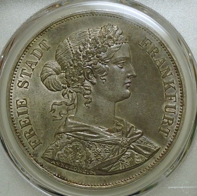 ドイツのフランクフルト、1861年発行、2ターレル「フランコニア」MS63