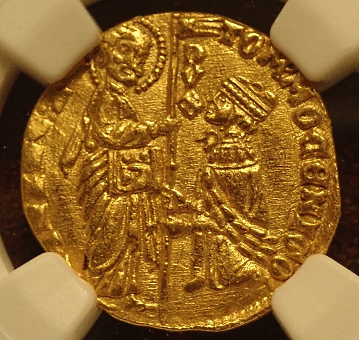 イタリア、ベネチア（1413-1425年）ソルディン金貨、最高鑑定コイン