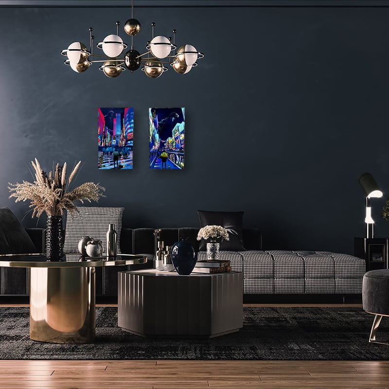 ネオン浮世絵 ゴジラ新宿之図 ファブリックボード｜浮世絵工房