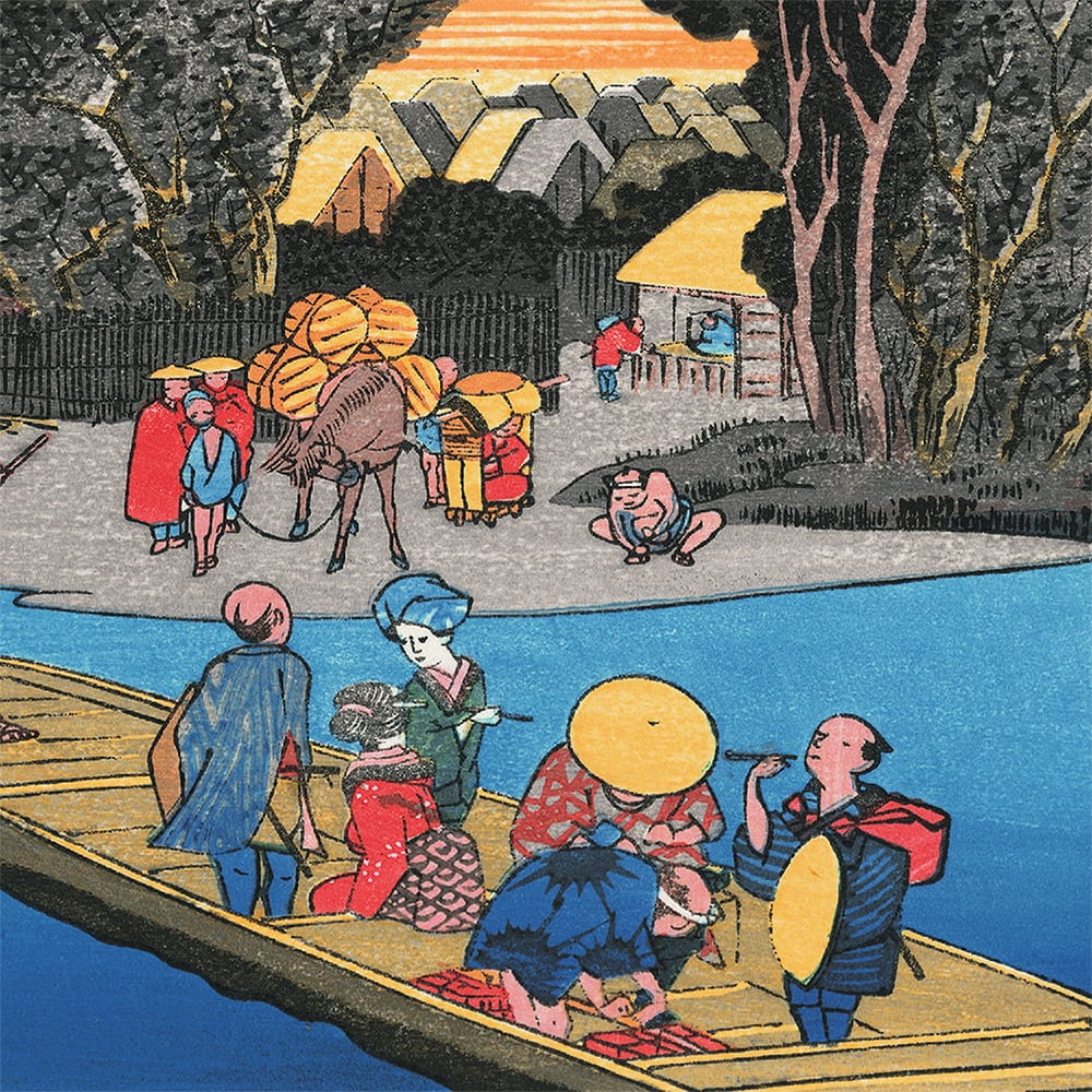歌川広重「東海道五十三次 川崎 六郷渡舟」浮世絵木版画｜浮世絵工房