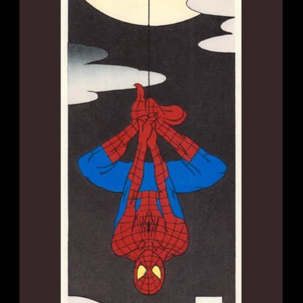 スパイダーマン 浮世絵「満月の晩に忍び降りるスパイダーマン（額入