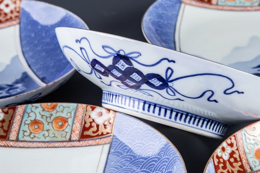 鍋島焼】 色鍋島 山水文高台皿 5客セット 箱付 12710 | アイテムから