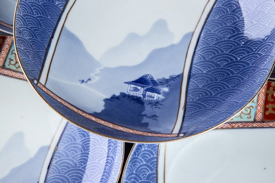 鍋島焼】 色鍋島 山水文高台皿 5客セット 箱付 12710 | アイテムから