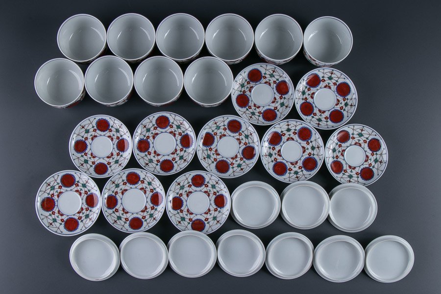 京焼】 赤玉瓔珞蓋付煎茶碗 汲出茶碗 10客セット 共箱 10409 | すべて