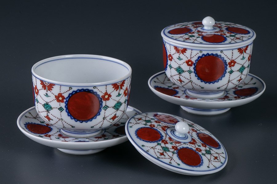 京焼】 赤玉瓔珞蓋付煎茶碗 汲出茶碗 10客セット 共箱 10409 | すべて