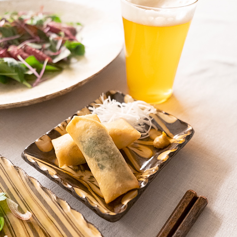 スリップウェア角プレート豆(リボン文様) 伊藤丈浩 | すべての商品