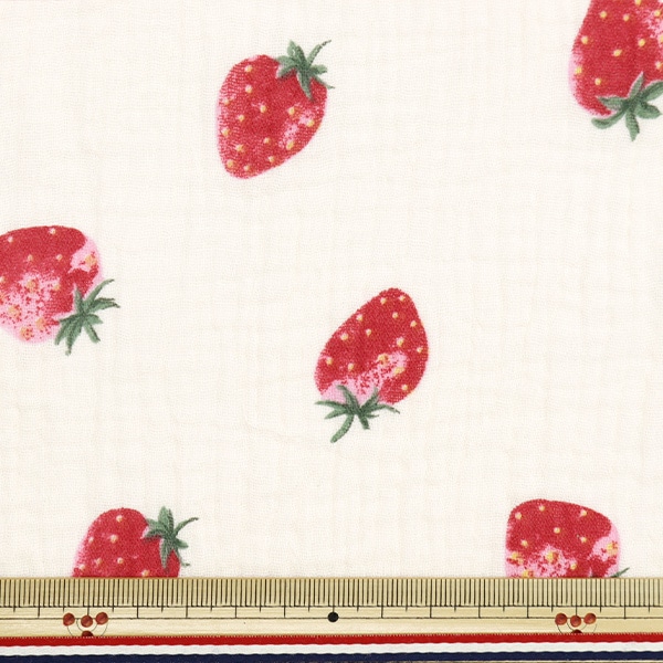 数量5から】 生地 『Wガーゼ ふあふあガーゼ いちご クリーム 150-1646