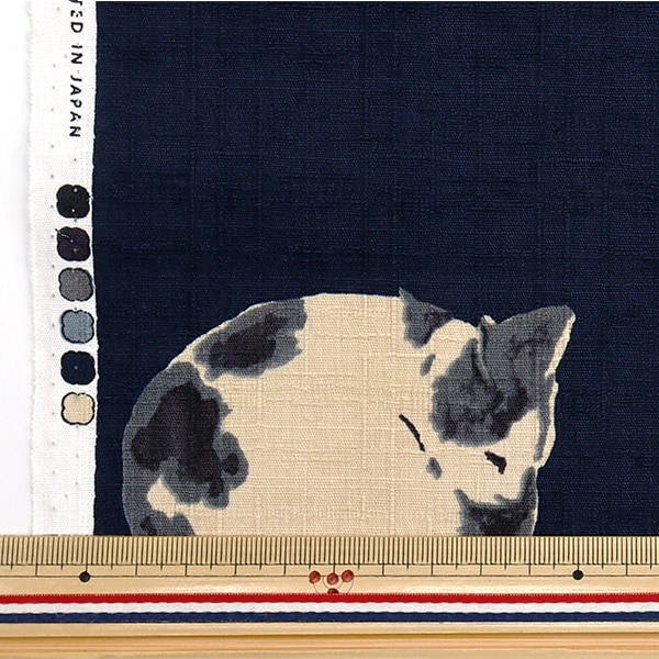 数量5から】 生地 『ドビー 和柄 眠り猫 ネイビー 1025-1100-1D』 生地
