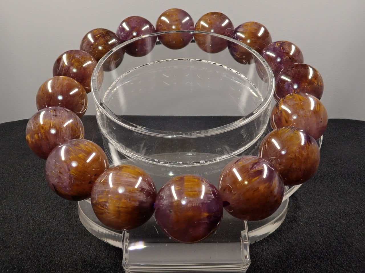 カコクセナイトインアメジスト ブレスレット 13.7㎜ 4A+ | 天然石,カ