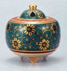 香炉・香立て》九谷焼香炉 青粒鉄仙D（木箱付/送料サービス） | お香