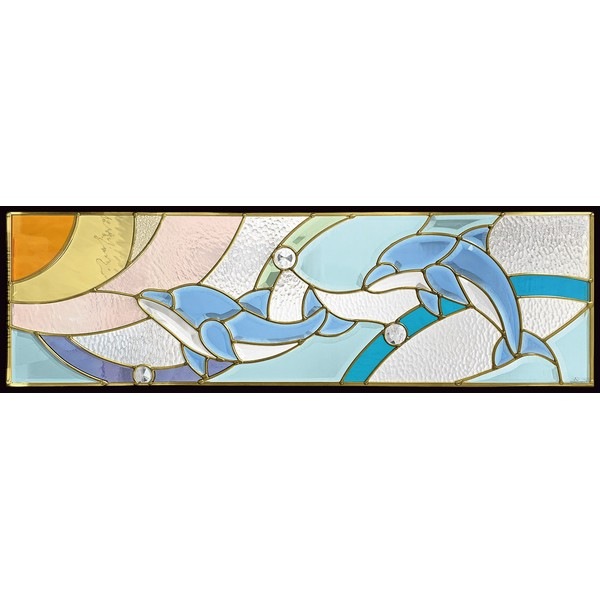 ステンドグラス (SH-C41) 927×289×18mm イルカ デザイン ピュアグラス