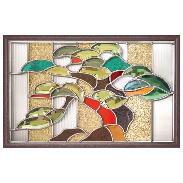 ステンドグラス 壁掛け 松 フレーム：ブラウン (SH-PR02) 幅524×高さ