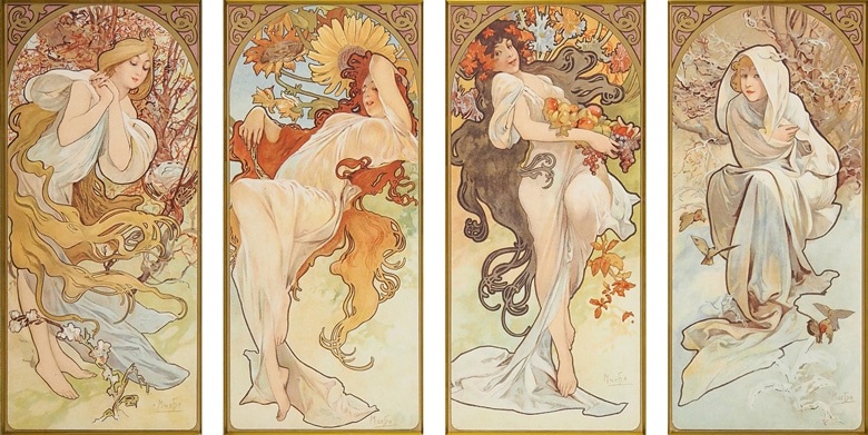 アルフォンス・ミュシャ 「四季」 四点組（4枚1組額装） | | アトリエ