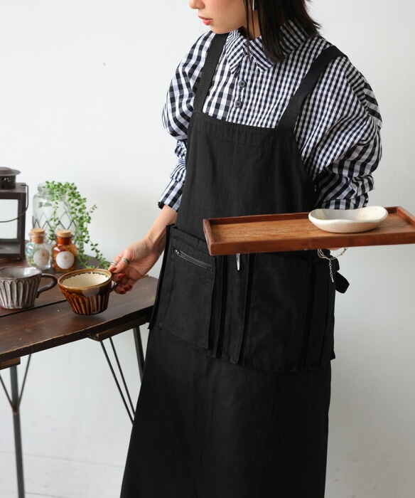 カフェエプロン エプロン レディース ロング 綿100 送料無料・再入荷