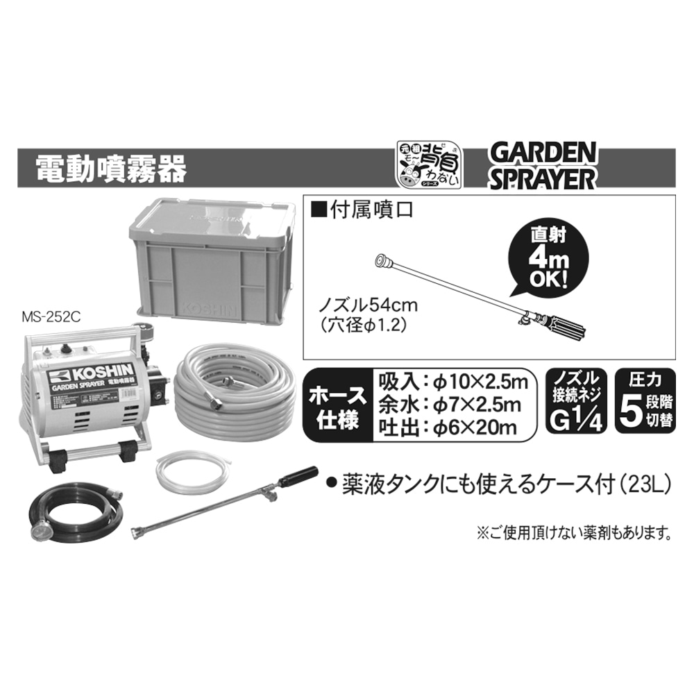 送料無料】工進 電動噴霧器 ガーデンスプレーヤー モーター動噴100V MS