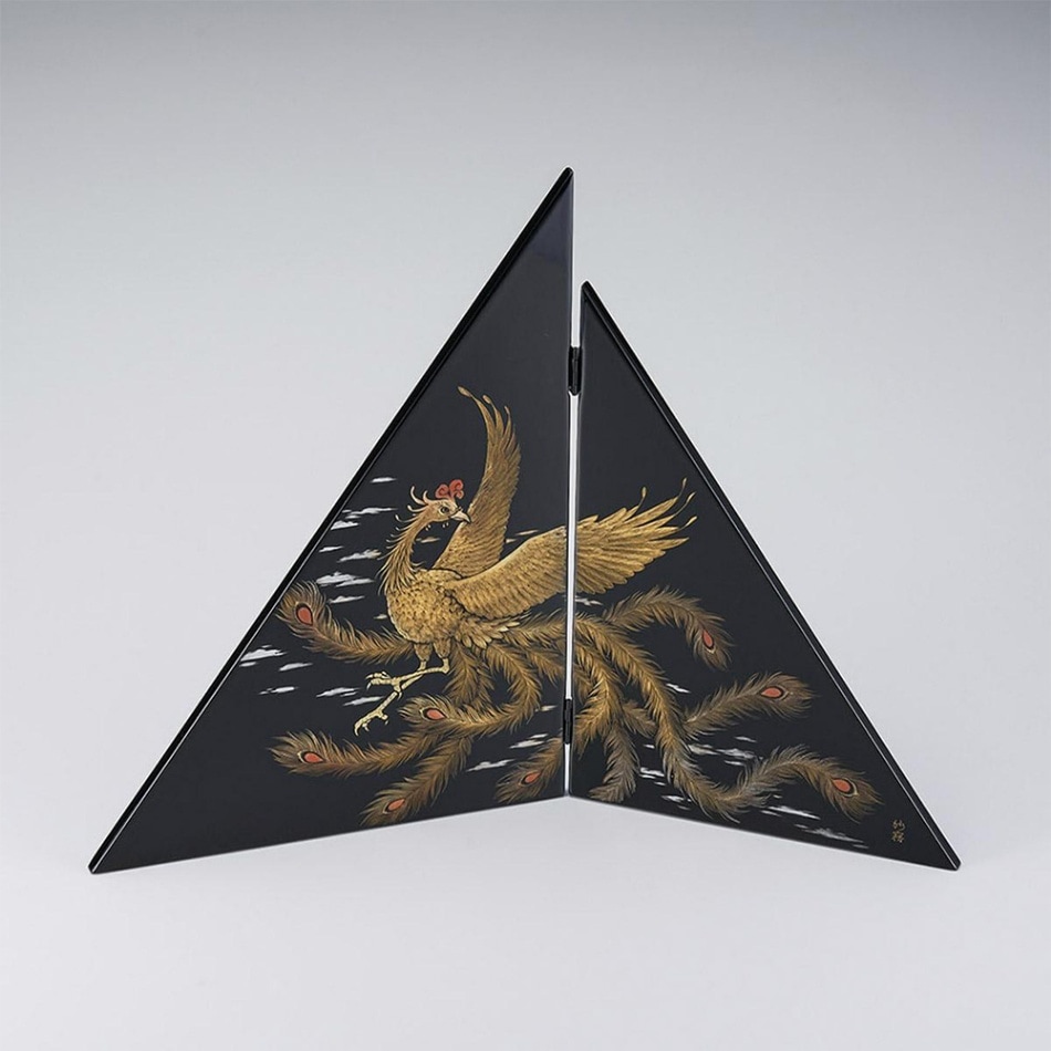 沈金日鳳凰 二枚屏風 黒【丸山久右衛門商店】 | 丸山久右衛門商店 漆器