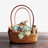 かごバッグ／アタショルダーバッグ ／バティック布の内張り付／バリ島