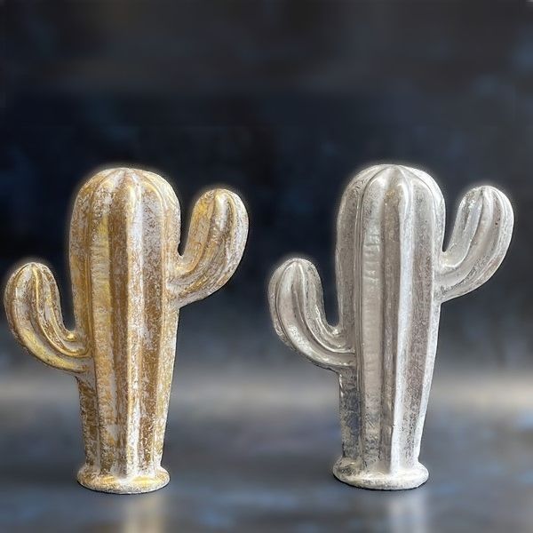サボテンのオブジェ【高さ23cm】【シルバー×ホワイト】【ゴールド