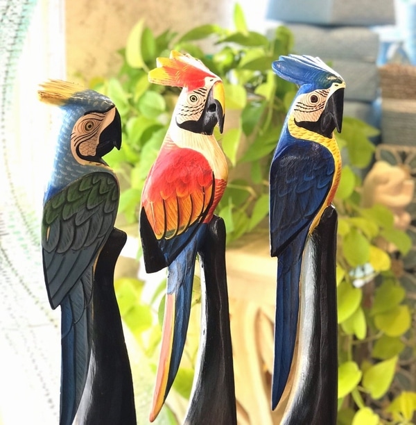 オウム置き物／スタンド型／南国鳥 【高さ50cm】【ブルー・レッド