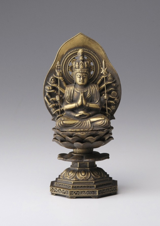 仏像】千手観音 - 合金製 古美金仕上げ 総高15.5cm 高岡銅器 | 日本の