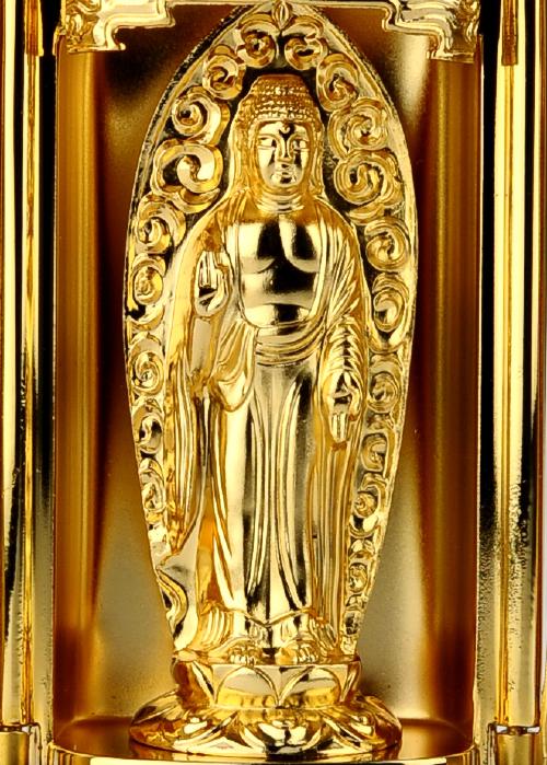 仏像】阿弥陀如来 - 厨子入り 純金メッキ仕上げ 総高9.7cm 高岡銅器