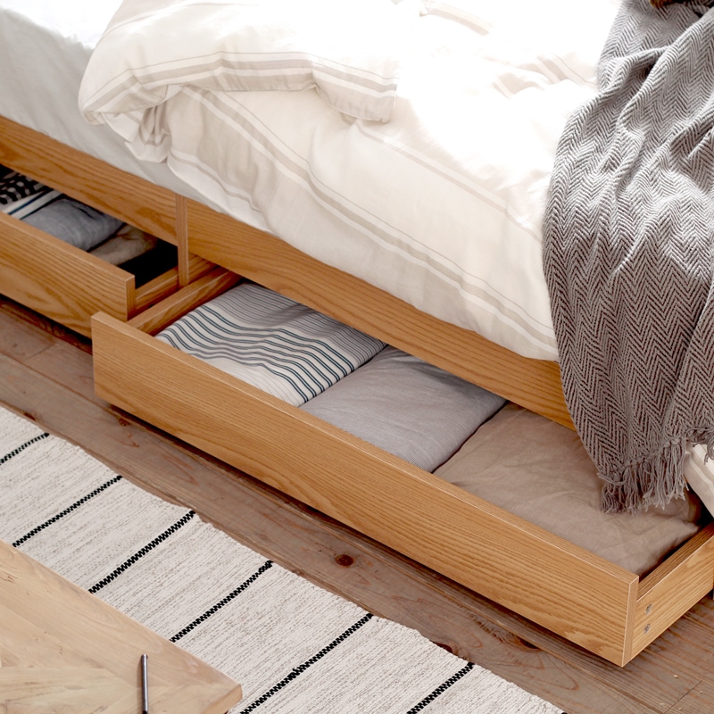 無印 木製ベッドフレーム オーク材突板 ダブル ヘッドボード付き 無印