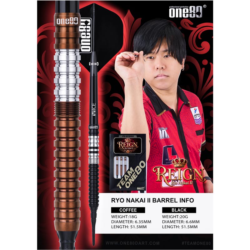 ONE80 REIGN Ryo Nakai II ダーツ 20g REIGN ver.2 2BA 20g Black 中井涼選手モデル｜ダーツ用品メーカー