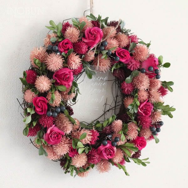 ナチュラルリース カシスローズ Lsize バラ 千日紅 ドライフラワー