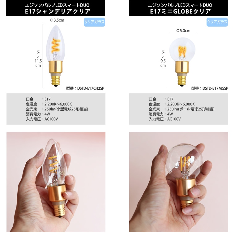 エジソンバルブLEDスマートDUO E17ミニGLOBEクリア(Wi-Fi電球