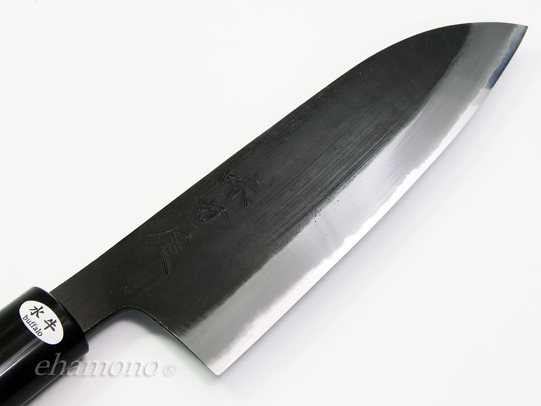 日野浦刃物工房 味方屋作三徳包丁 黒 水牛焼栗柄