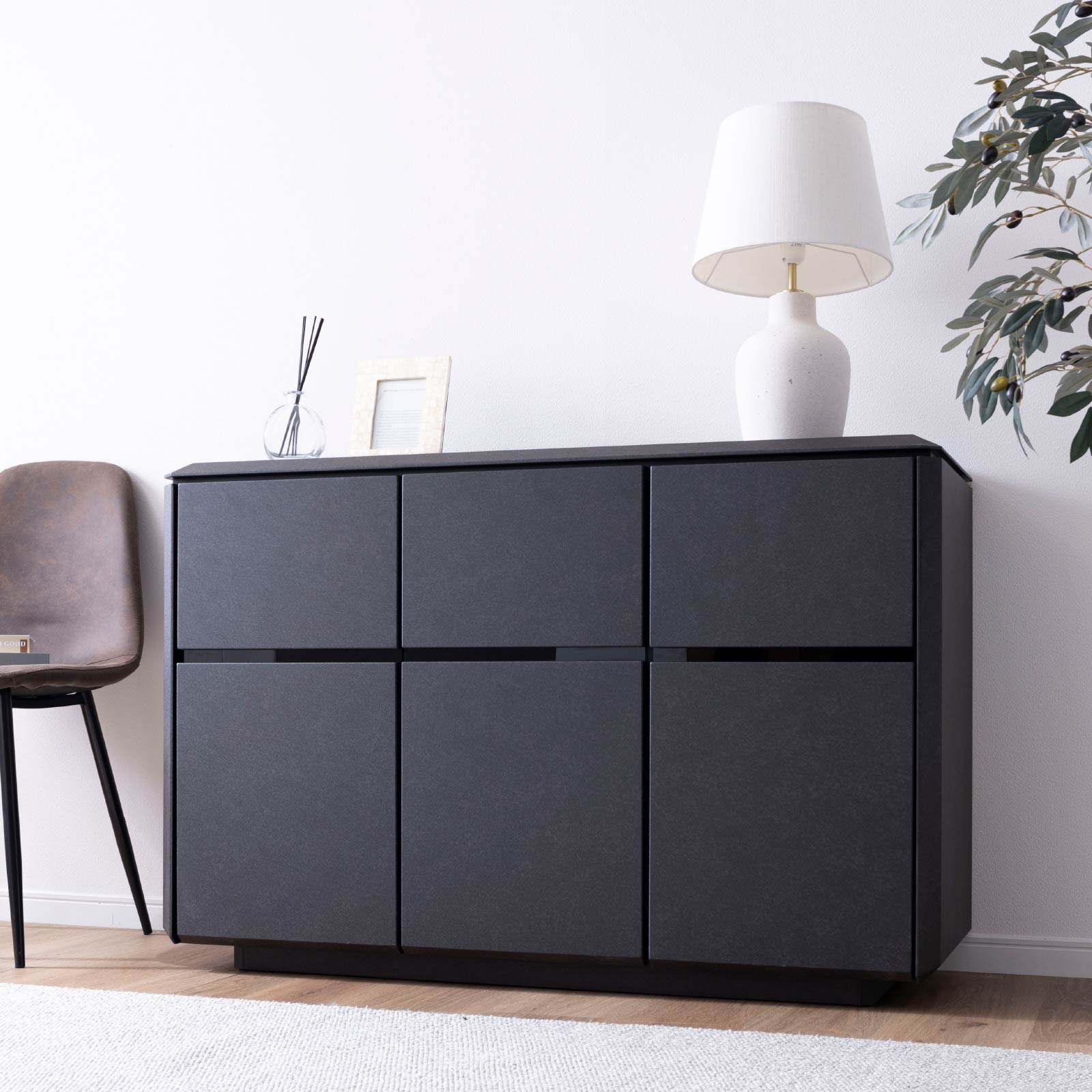 幅120/高さ80] サイドボード リビングボード 完成品 エンボス加工の