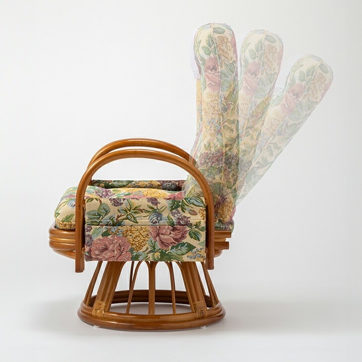 天然籐 リクライニングハイバック回転座椅子 サイドポケット付き ハイ