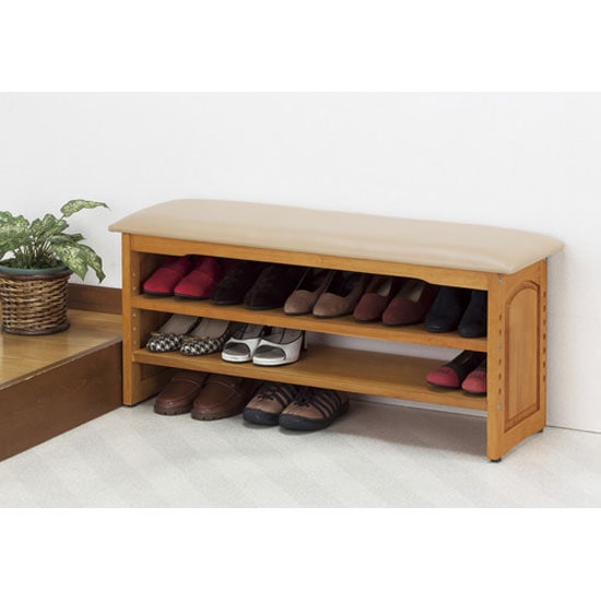 木製収納付き玄関ベンチ ガタつき防止付き 90cm幅｜ファミリー・ライフ