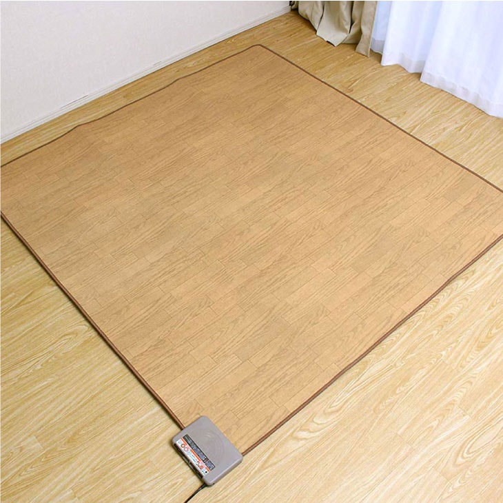 日本製 木目調フローリングホットカーペット 175×175cm｜ファミリー