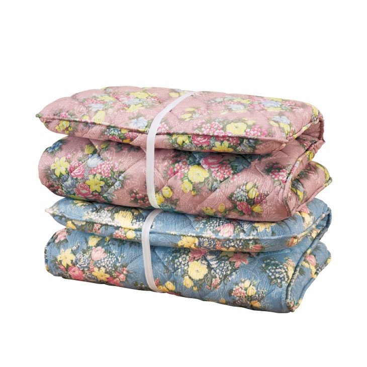 日本製 防ダニ・抗菌防臭加工 ダブルボリューム4層敷布団 花柄