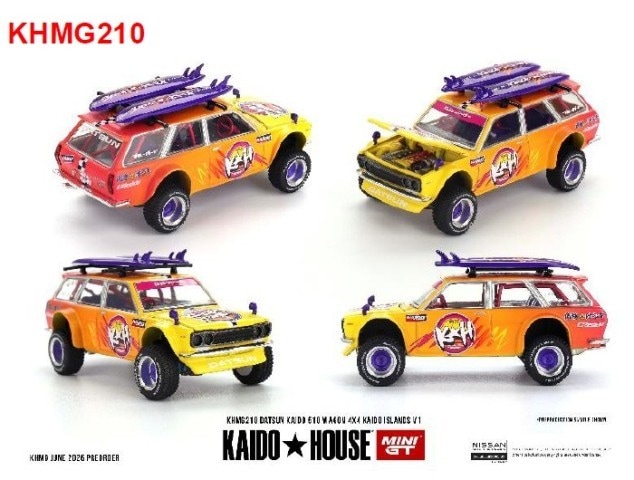 新品 KHMG210 TSM MINI-GT 1/64 ダットサン 510 ワゴン 4x4 Kaido