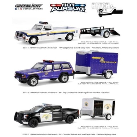 新品 32315 GreenLight 1/64 Hot Pursuit Hitch & Tow Series 1 (3個