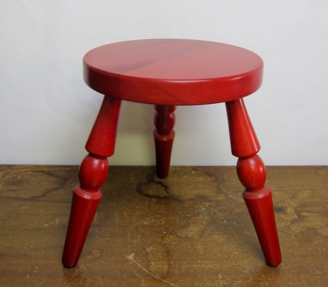 飛騨産業【キツツキ】 ミルクスツール 丸椅子 レッド | 中古家具,古