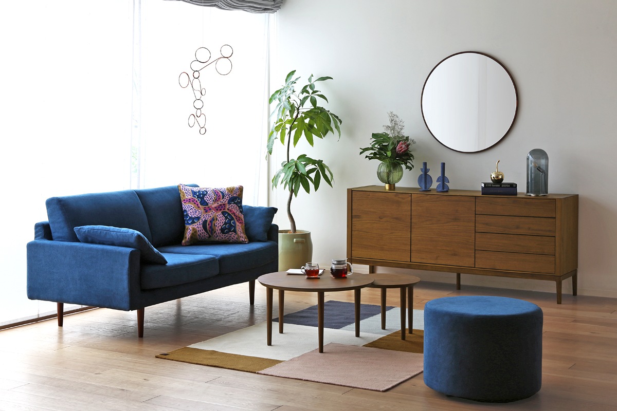 LEO SOFA 2.5人掛け ライトブルー オーク脚/ウォルナット脚