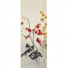 渡辺省亭『十二ケ月花鳥画』3月 桜下雉子 掛軸【ポイント5％還元中