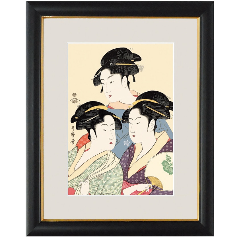 喜多川歌麿 複製名画 寛政の三美人 額装 浮世絵【ポイント5％還元中