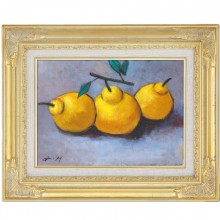 肉筆油彩画 「三宝柑」 萩原 淳 F4号 美術品 油絵 インテリア 額縁付き
