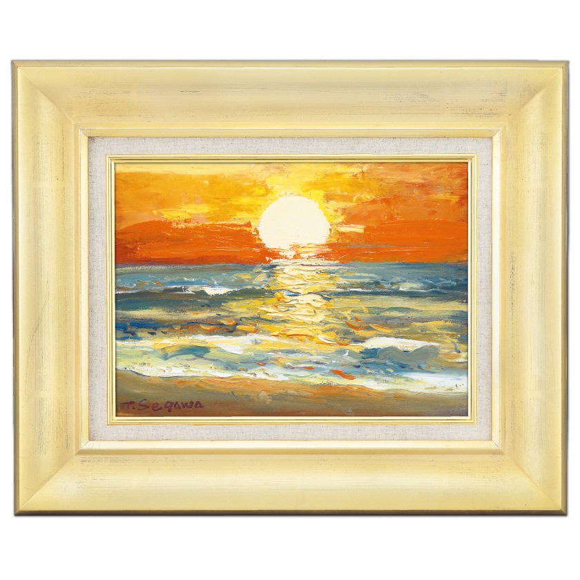 肉筆油彩画 「日の出」 瀬川 竜夫 F4号 美術品 油絵 インテリア 額縁