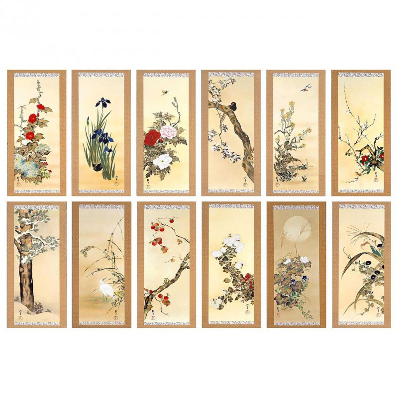 酒井抱一 「十二か月花鳥図」 掛軸12点セット : 酒井抱一 十二ヶ月花鳥