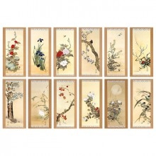 酒井抱一 「十二か月花鳥図」 十二月 「檜に啄木図」 複製掛軸 : 酒井