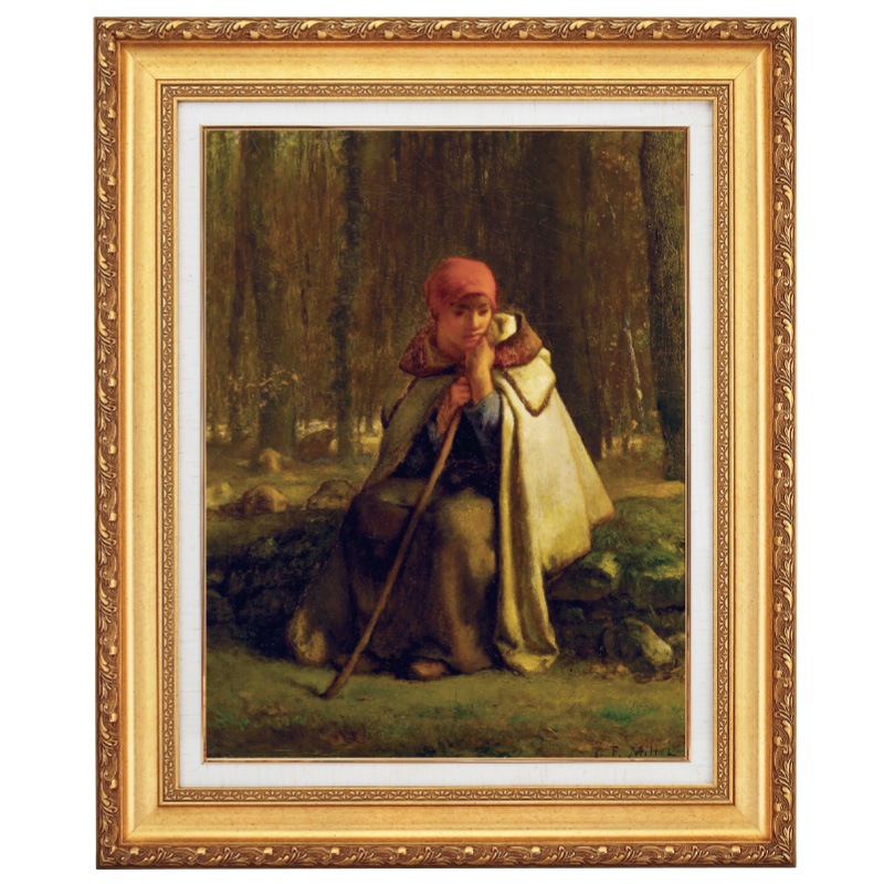 ミレー 座る羊飼いの娘10号 立体複製名画 絵画 額付き インテリア